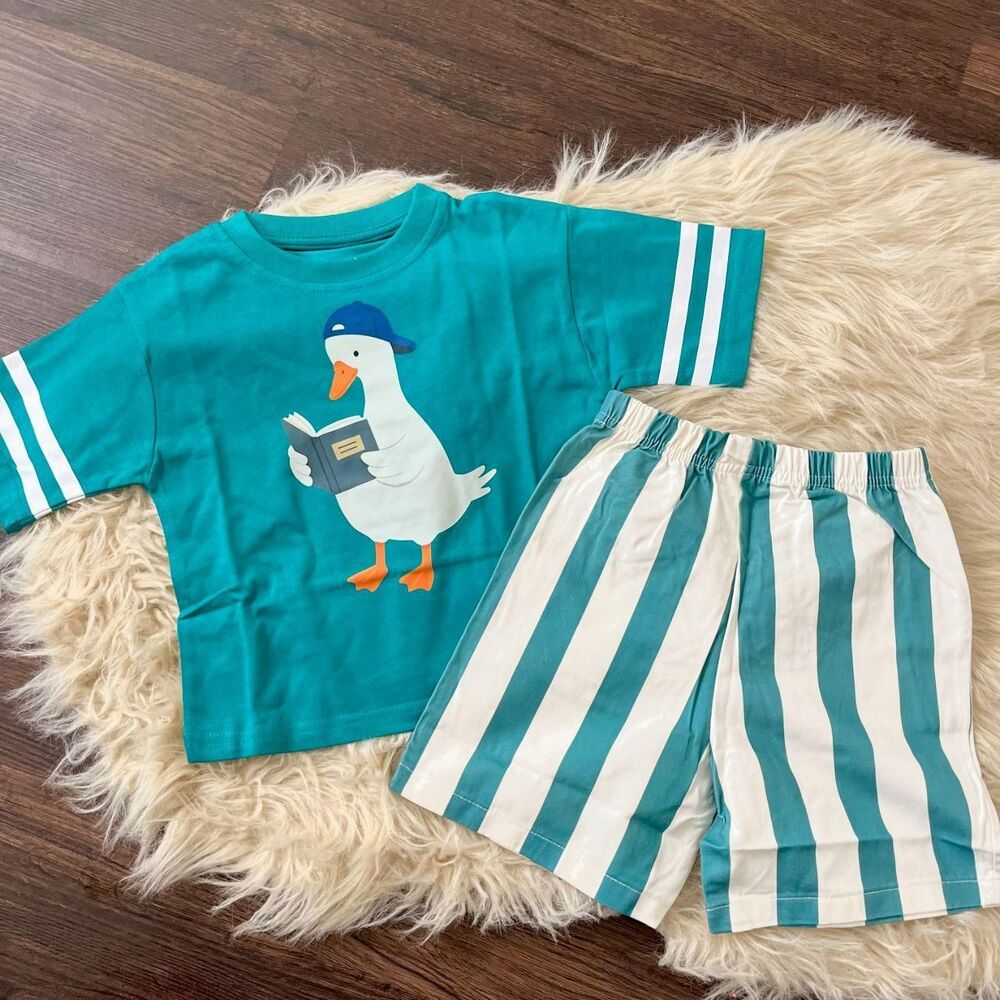 New 100% Cotton Daily Bebe Reading Goose Tee & Shorts Set Size 18 - 24 M